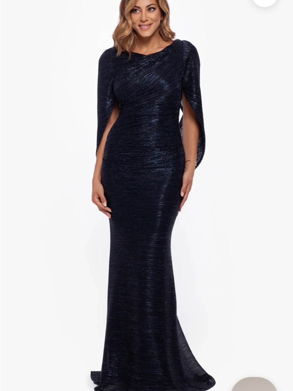 Betsy & Adam Navy Metallic Maxi Gown